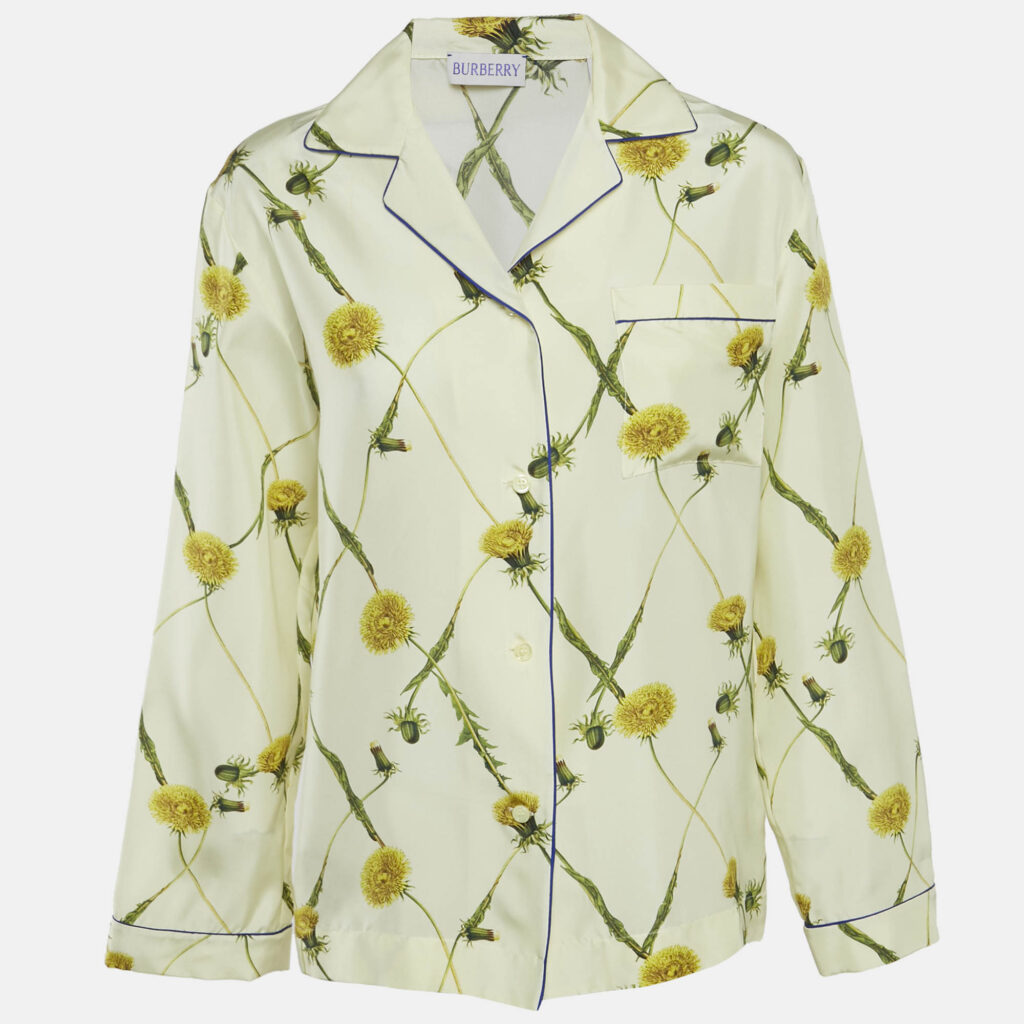 luxury-women-burberry-used-clothes-p1164531-001 Burberry Yellow Dandelion-Print Silk Pyjama Shirt XS