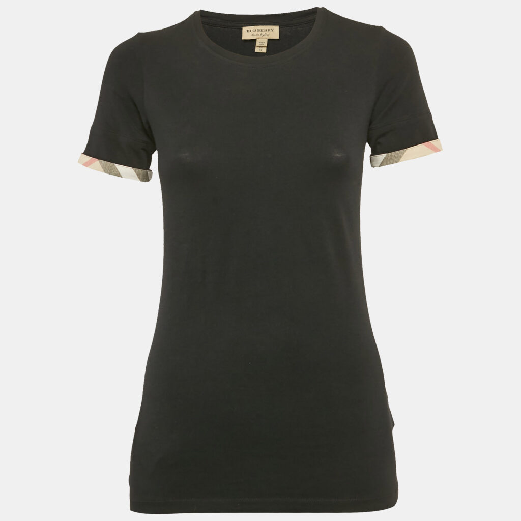 luxury-women-burberry-used-clothes-p1168173-002 Burberry Black Stretch Cotton Cuffed Sleeve T-Shirt XS