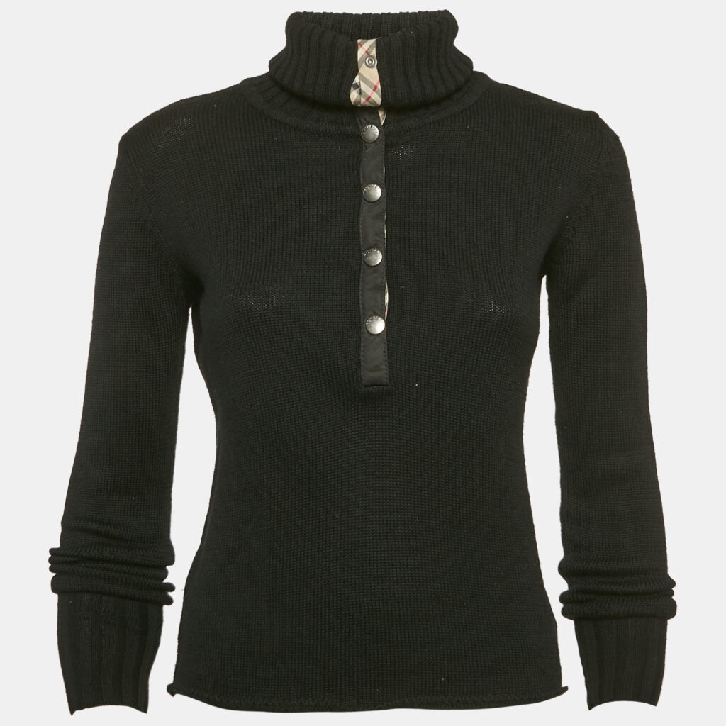 Burberry Black Merino Wool Knit Turtleneck Sweater XS