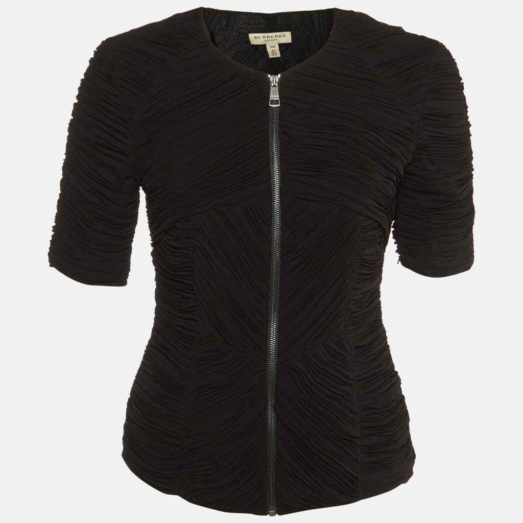 luxury-women-burberry-used-clothes-p1169143-001 Burberry Black Crepe Plisse Zip Front Top S