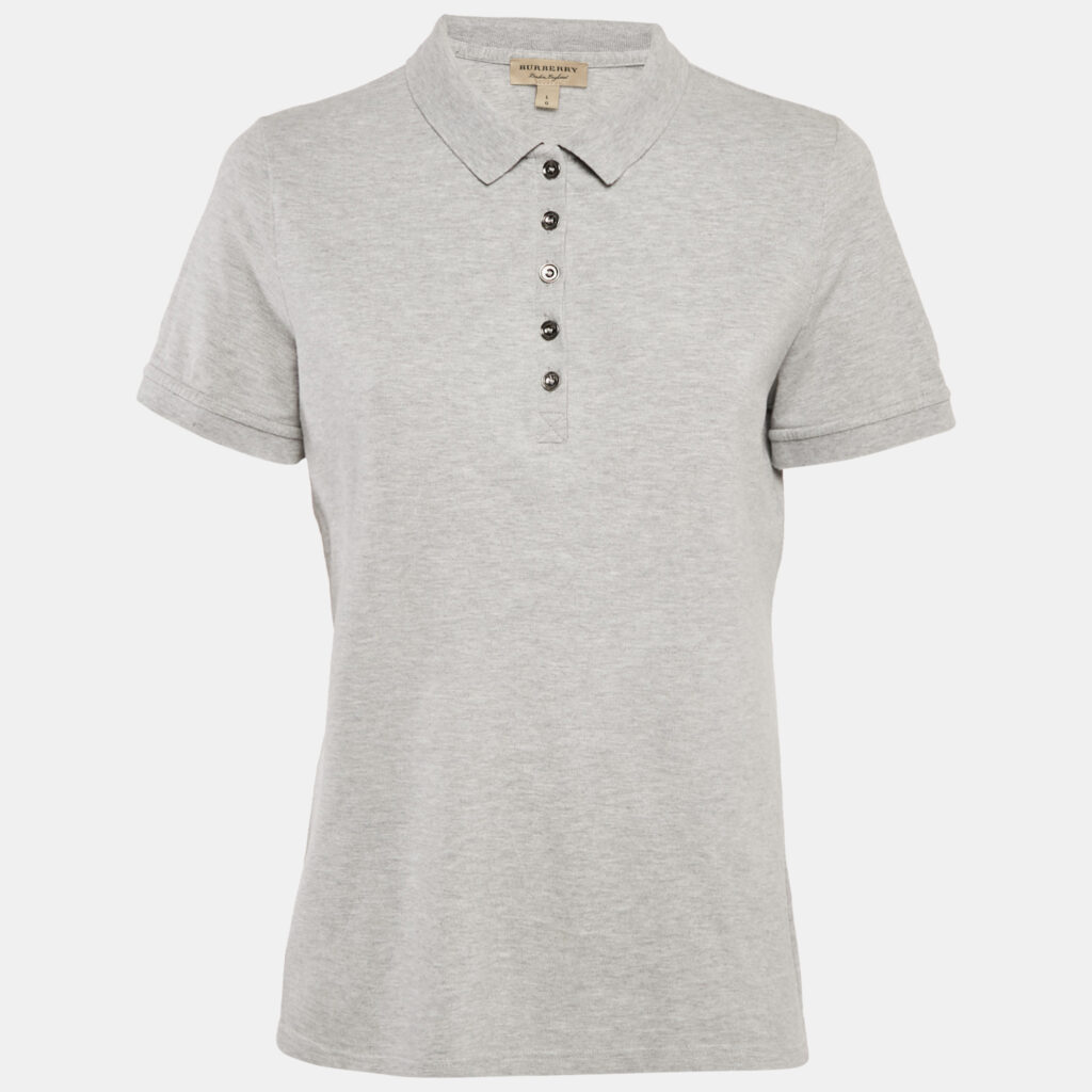 luxury-women-burberry-used-clothes-p1169727-007 Burberry Grey Cotton Pique Polo T-Shirt L