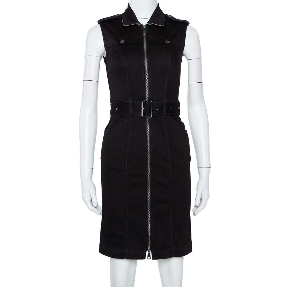 luxury-women-burberry-used-clothes-p408545-001 Burberry Brit Black Denim Belted Zipper Front Short Dress S
