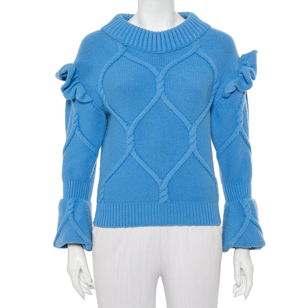 luxury-women-burberry-used-clothes-p456295-002 Burberry Blue Wool & Cashmere Ruffle Detail Sweater XS