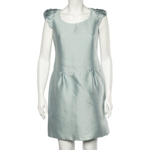 Burberry Prorsum Light Blue Sateen Gathered Detailed Short Dress M