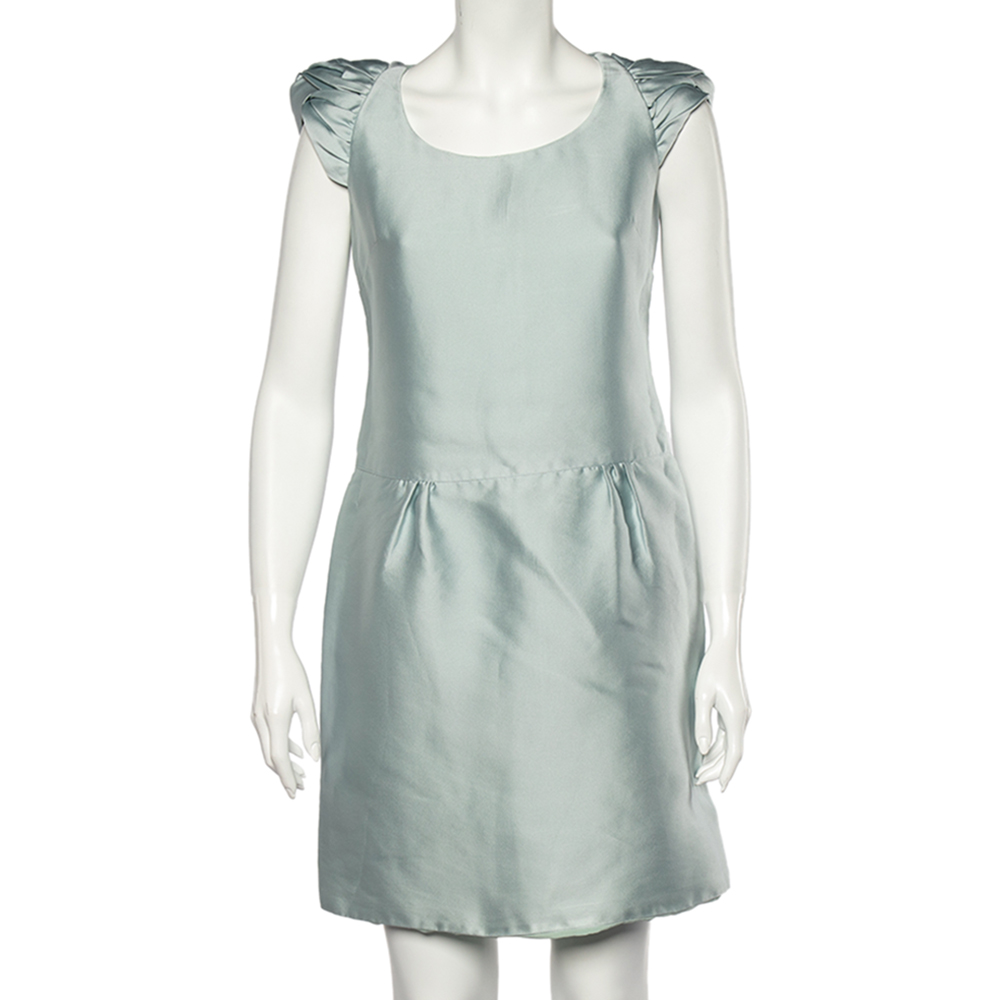 luxury-women-burberry-used-clothes-p515394-005-2 Burberry Prorsum Light Blue Sateen Gathered Detailed Short Dress M