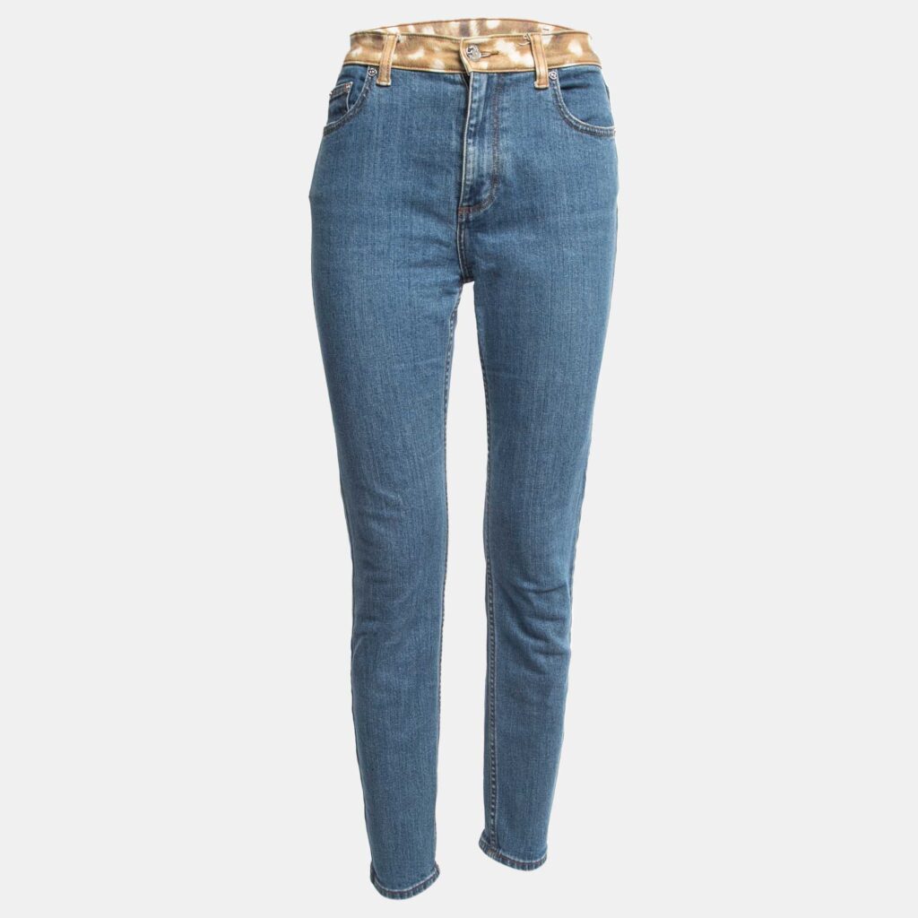luxury-women-burberry-used-clothes-p843543-002 Burberry Blue Denim Animal Print Waist Detail Jeans M Waist 28"
