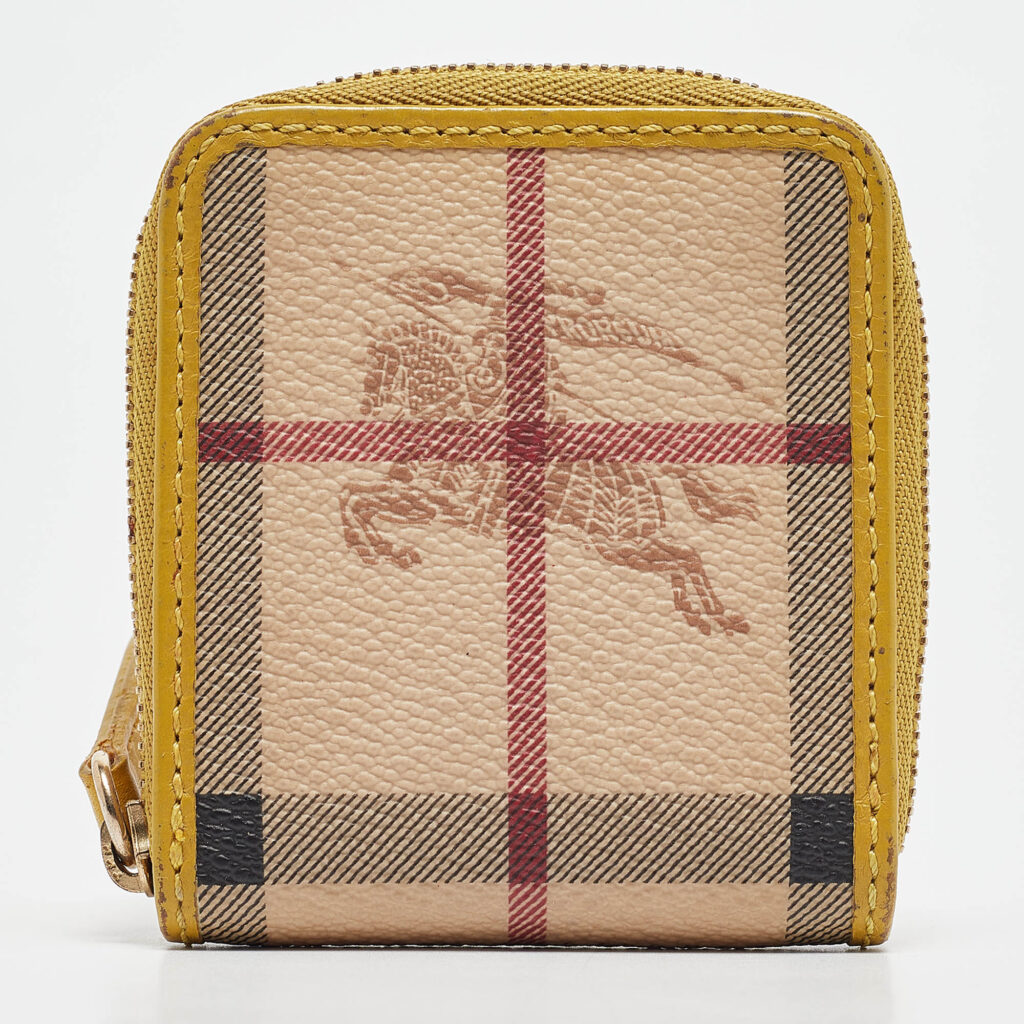 luxury-women-burberry-used-handbags-p1035105-003 Burberry Beige/Yellow Haymarket Check PVC and Leather Coin Purse