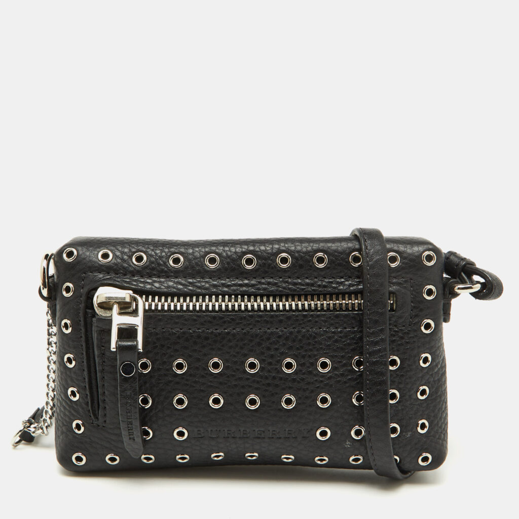 luxury-women-burberry-used-handbags-p1090835-011 Burberry Black Leather Eyelet Crossbody Bag