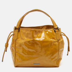 Burberry Mustard Yellow Patent Leather Large Bilmore Tote