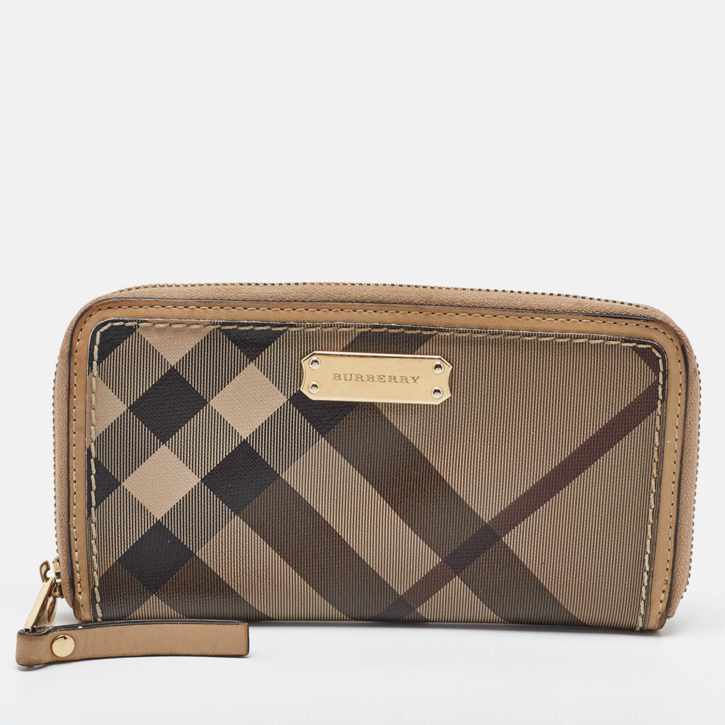 Burberry Beige Nova Check Coated Canvas Zip Around Wallet