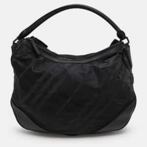 Burberry Black Check Nylon and Leather Maskell Hobo
