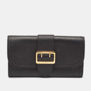 Burberry Black Leather Buckle Continental Wallet