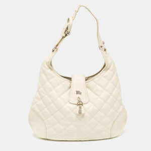 Burberry White Quilted Leather Brooke Hobo