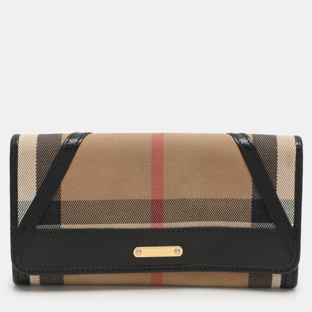 luxury-women-burberry-used-handbags-p1112842-001 Burberry Black/Beige Nova Check Canvas and Leather Continental Wallet
