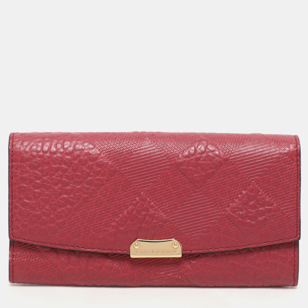 luxury-women-burberry-used-handbags-p1130917-002 Burberry Red Check Embossed Leather Porter Continental Wallet