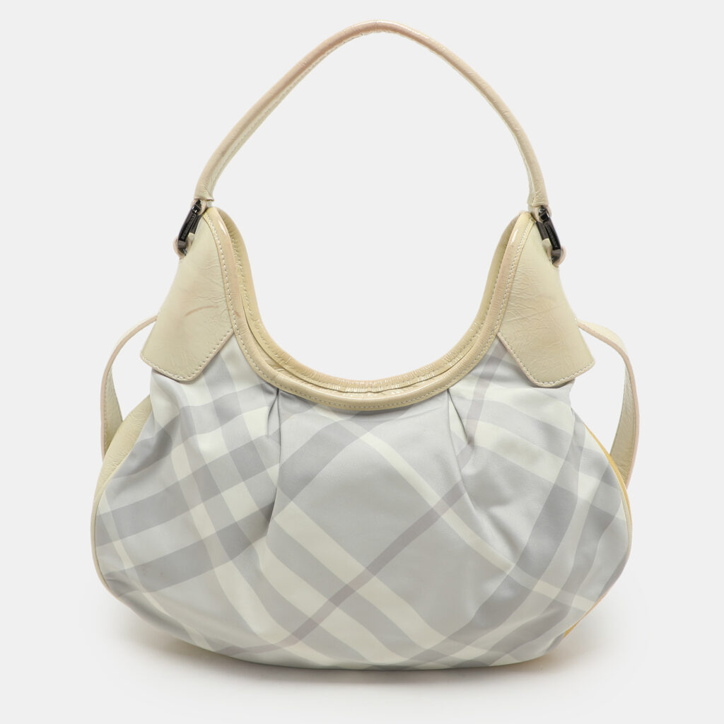 Burberry Grey/Yellow Nova Check Nylon and Patent Leather Brooklyn Hobo