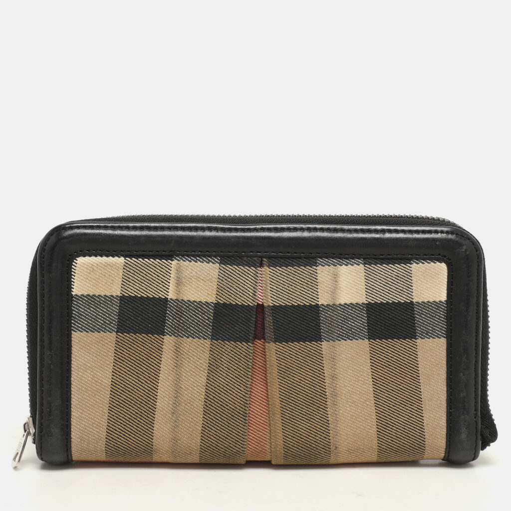 luxury-women-burberry-used-handbags-p1147041-013 Burberry Beige/Black House Check Canvas and Leather Continental Wallet