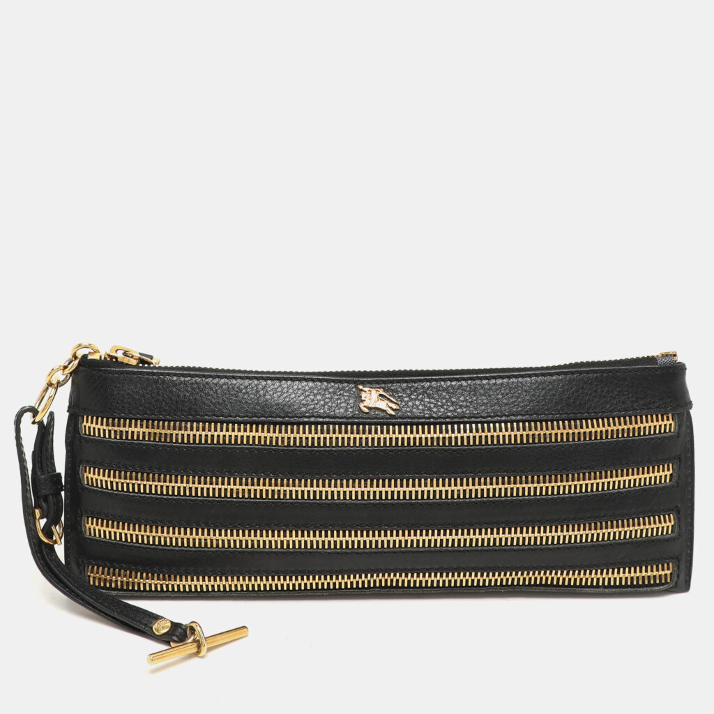 luxury-women-burberry-used-handbags-p1147437-013 Burberry Black Leather Zip Detail Wristlet Clutch