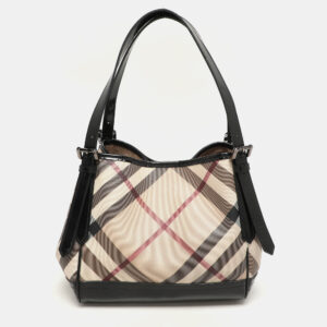 burberry black/beige super nova check pvc and patent leather canterbury tote