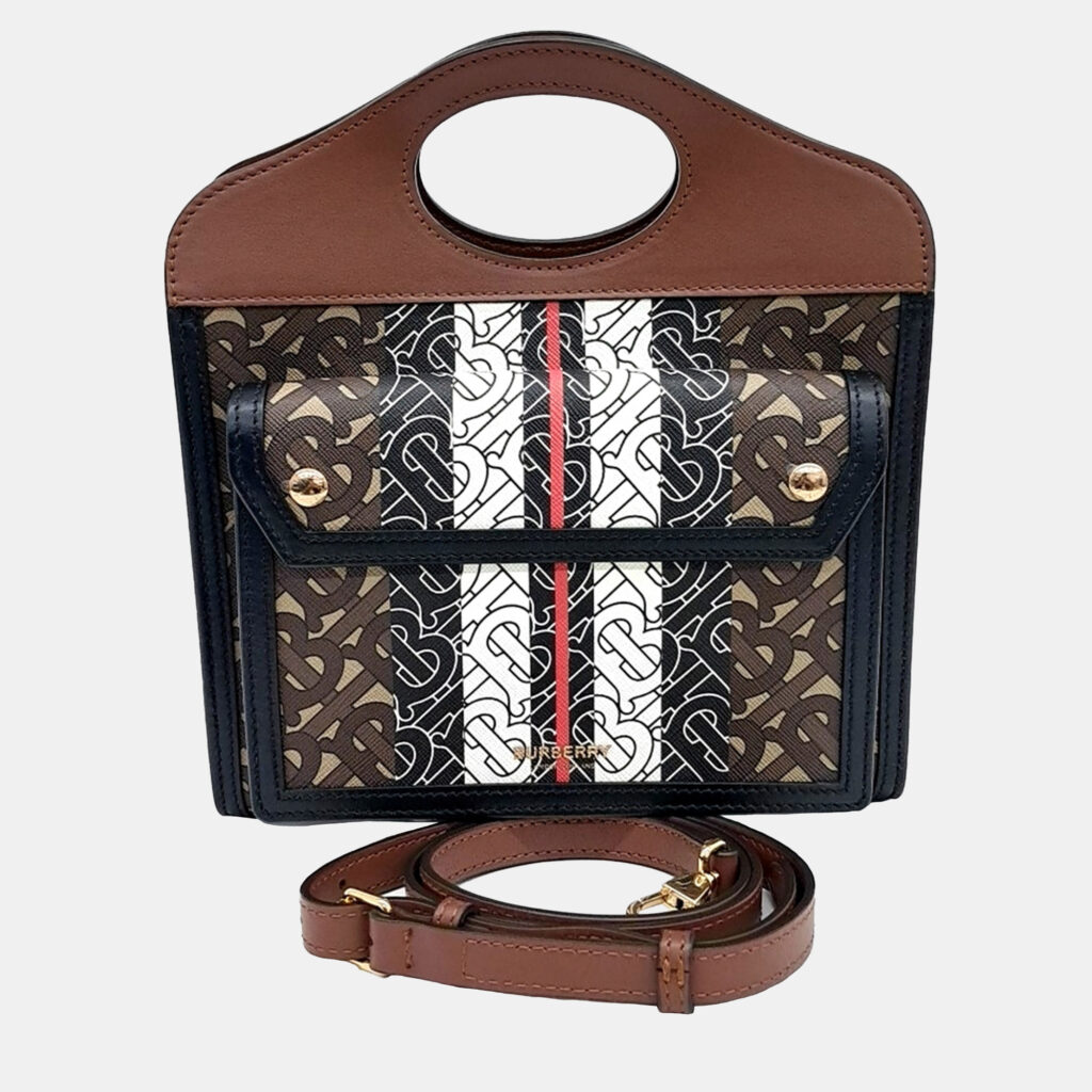 luxury-women-burberry-used-handbags-p1147599-001 Burberry Brown Coated canvas TB Monogram Pocket Mini Bag