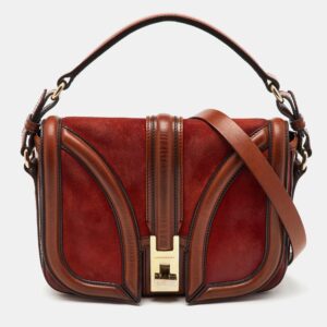 Burberry Brown Suede and Leather Brickfield Flap Crossbody Bag