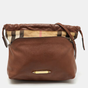 Burberry Brown/Beige House Check Canvas and Leather Little Crush Crossbody Bag