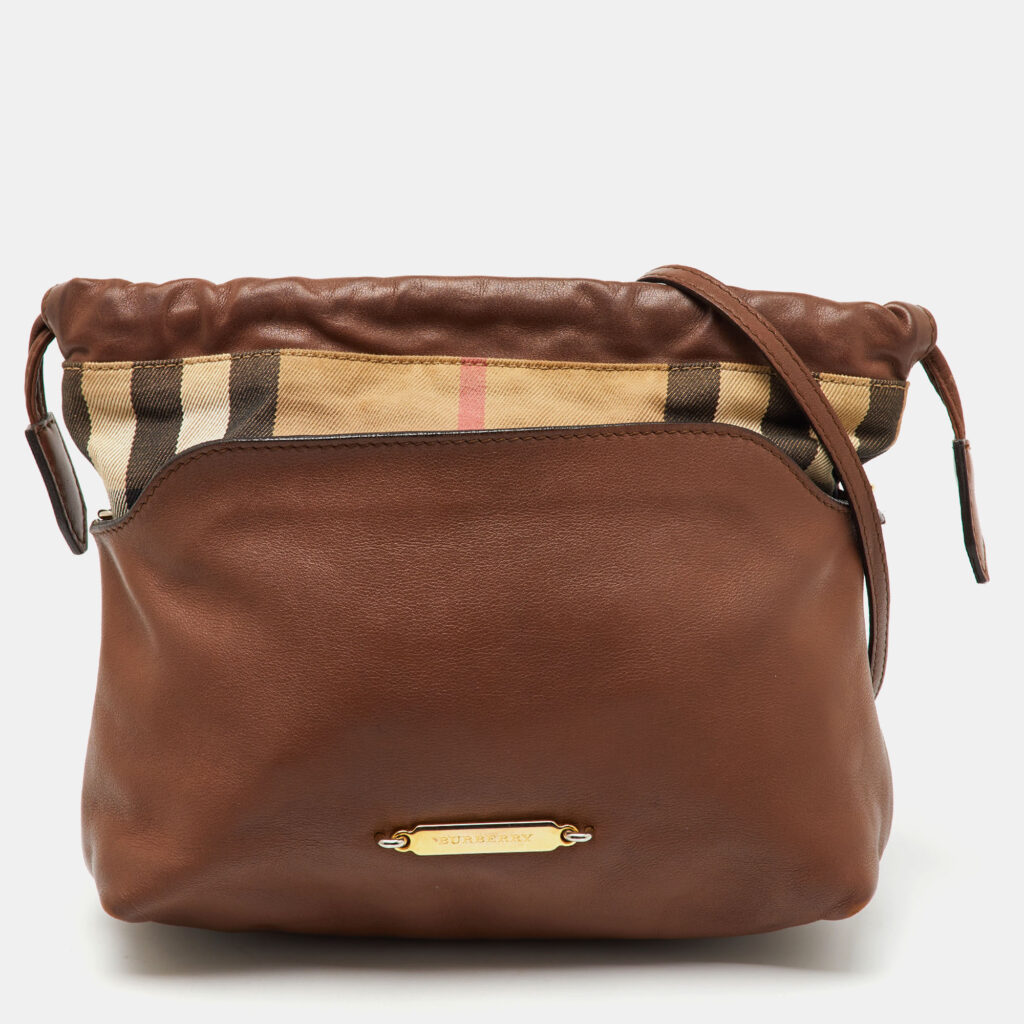 Burberry Brown/Beige House Check Canvas and Leather Little Crush Crossbody Bag