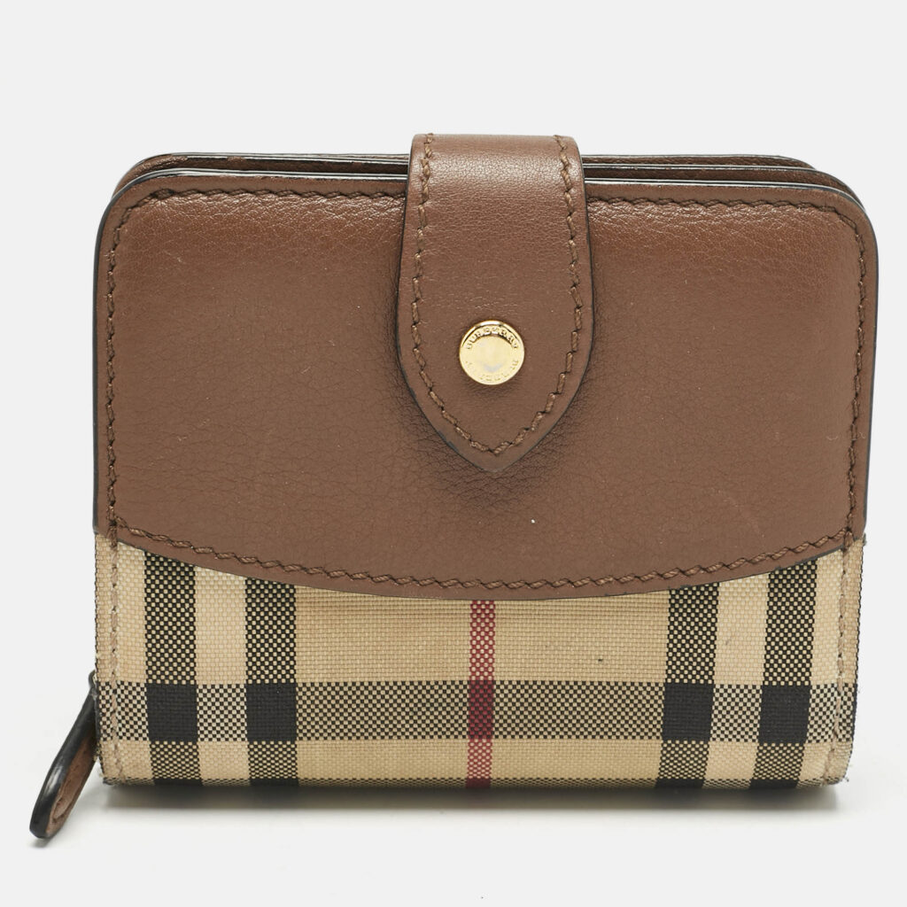 luxury-women-burberry-used-handbags-p1155313-012 Burberry Beige/Brown Horseferry Check Canvas and Leather Finsbury Wallet