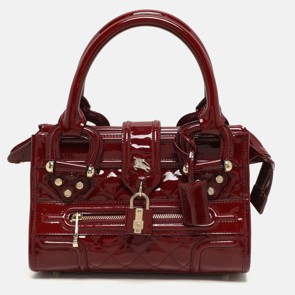 luxury-women-burberry-used-handbags-p1156112-021 Burberry Red Quilted Patent Leather Manor Satchel