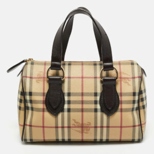 Burberry Beige/Brown Haymarket Check PVC and Leather Chester Boston Bag