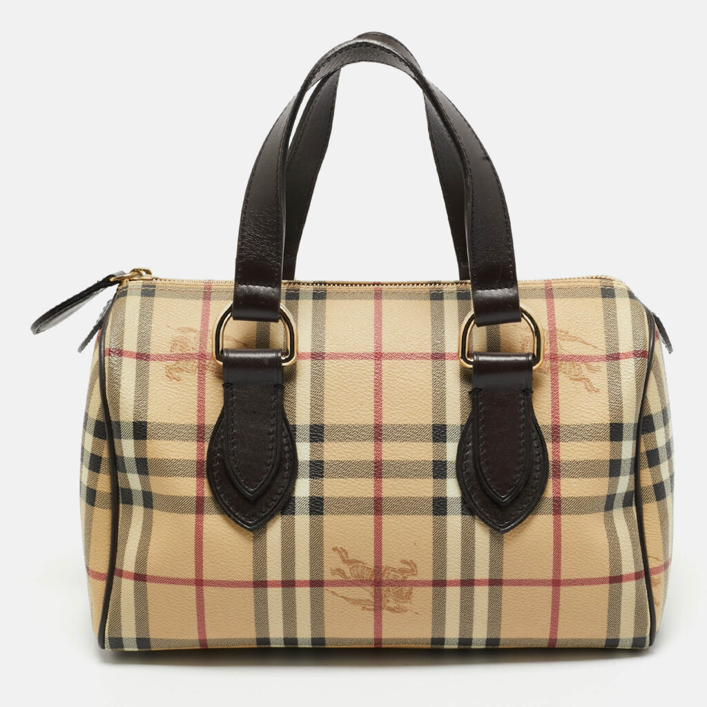 luxury-women-burberry-used-handbags-p1161061-015 Burberry Beige/Brown Haymarket Check PVC and Leather Chester Boston Bag