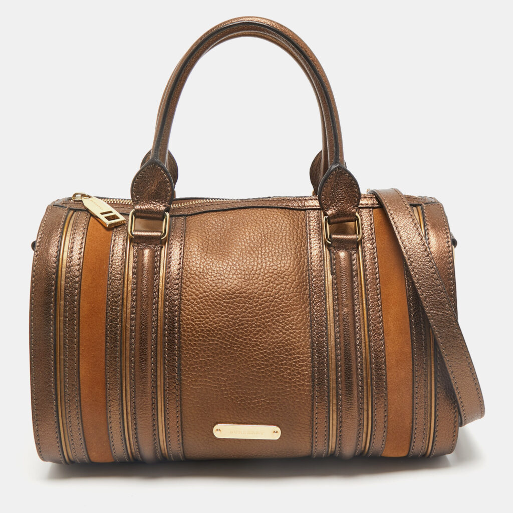 luxury-women-burberry-used-handbags-p1161348-006 Burberry Metallic Leather and Suede Alchester Bowler Bag