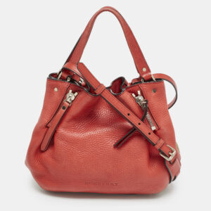 Burberry Red Leather and House Check Canvas Small Brit Maidstone Peek Bag