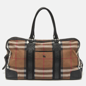 Burberry Brown/Black House Check Canvas and Leather Duffel Bag