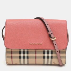 Burberry Pink/Beige Haymarket PVC and Leather Loxley Crossbody Bag