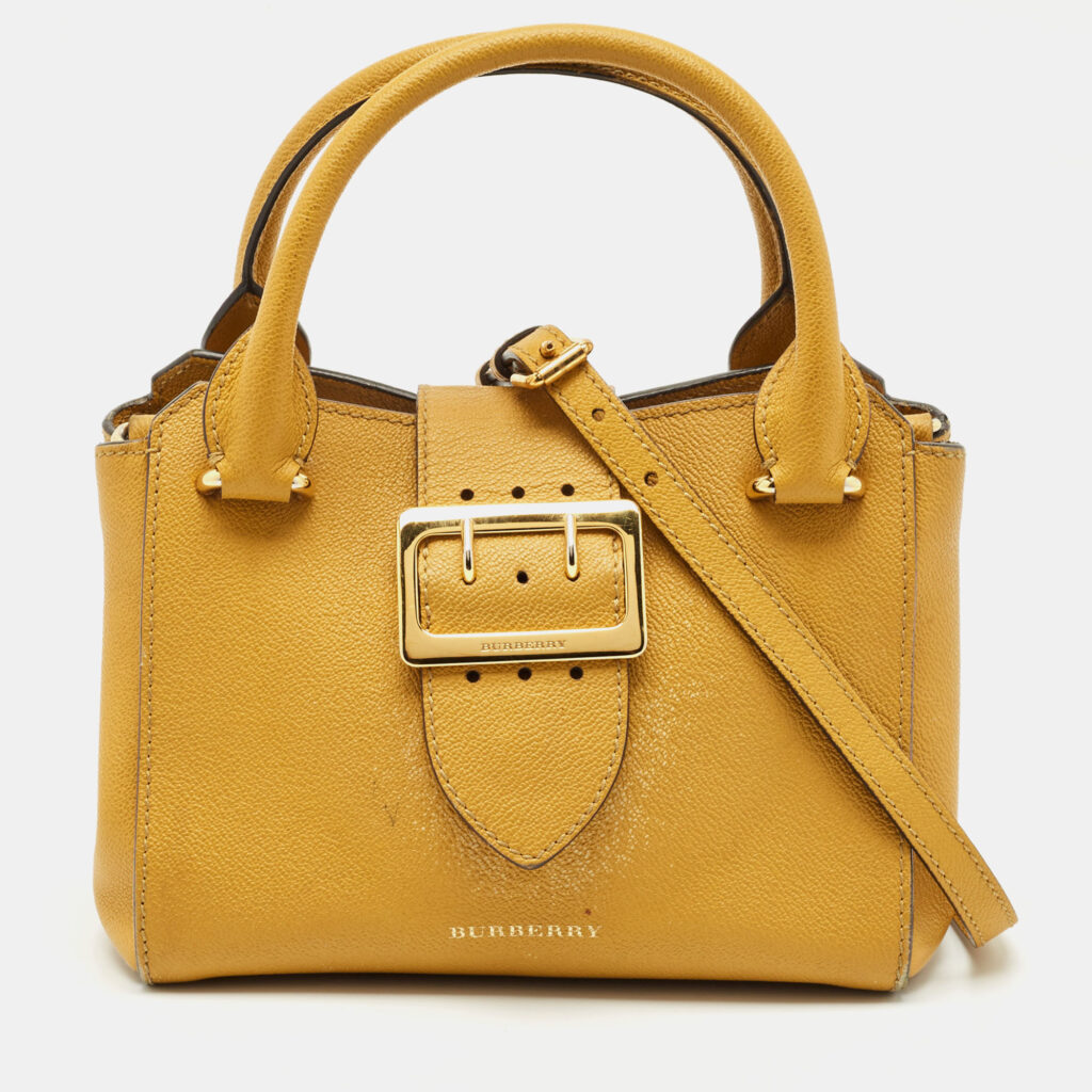 Burberry Yellow Leather Small Buckle Tote