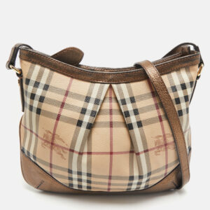 Burberry Bronze/Beige Haymarket Check PVC and Leather Hartham Crossbody Bag