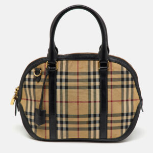 Burberry Beige/Black Haymarket Check Canvas and Leather Orchard Bowler Bag