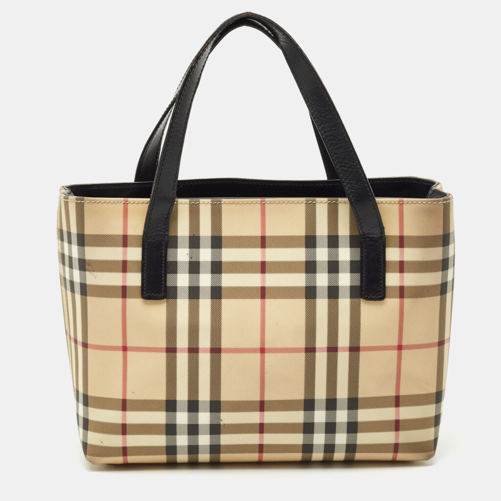 luxury-women-burberry-used-handbags-p1166508-008 Burberry Beige/Black House Check Coated Canvas and Leather Tote
