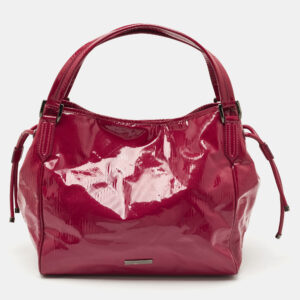 burberry red check embossed patent leather large bilmore tote
