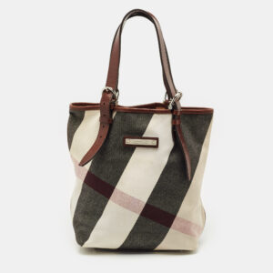 Burberry Brown Mega Check Canvas and Leather Tote