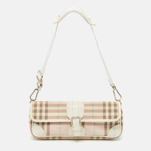 Burberry Pink/White House Check PVC and Leather Buckle Flap Shoulder Bag