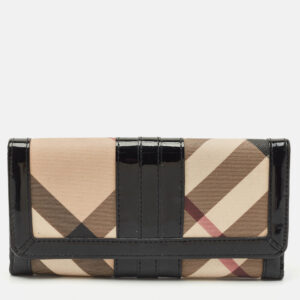Burberry Beige/Black Supernova Check Coated Canvas and Patent Leather Continental Wallet