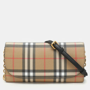 burberry beige vintage check coated canvas henley wallet on chain
