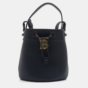 Burberry Black Leather Mini TB Bucket Bag