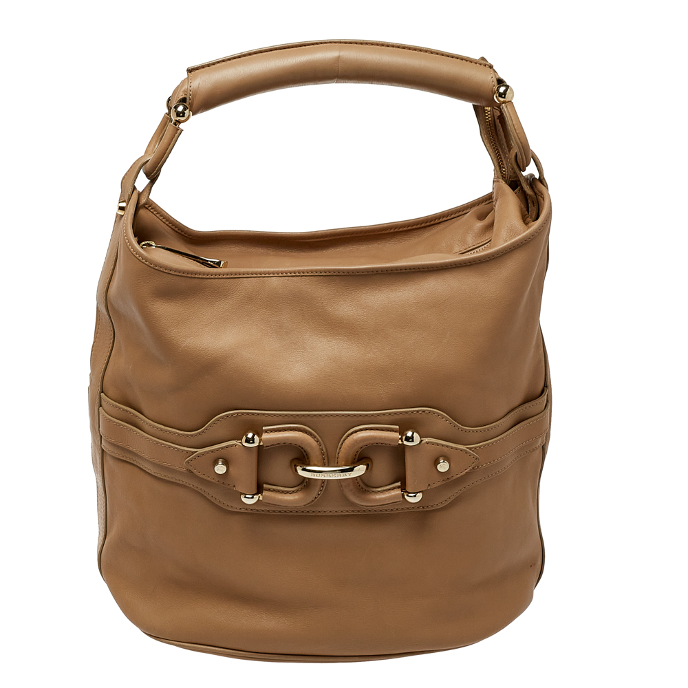 luxury-women-burberry-used-handbags-p413928-010 Burberry Beige Leather Horsebit Hobo