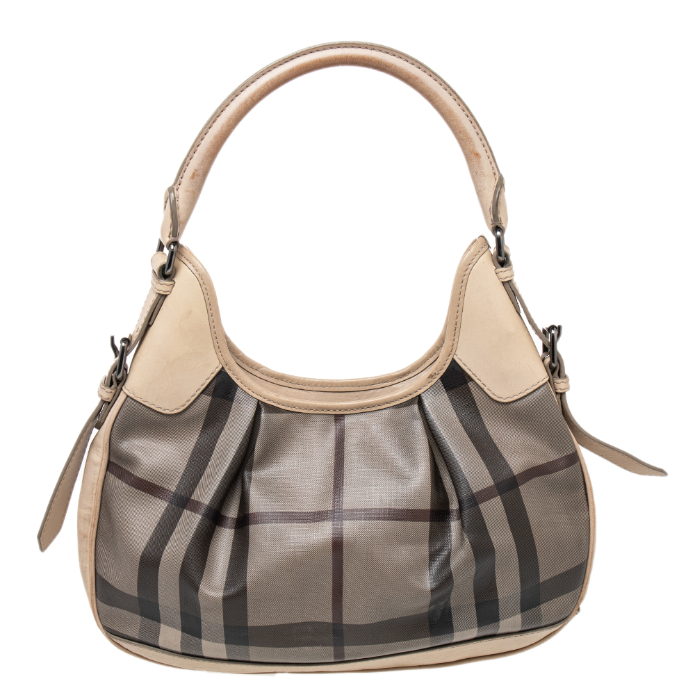 luxury-women-burberry-used-handbags-p476310-008 Burberry Beige Coated Canvas And Leather Small Brooklyn Hobo