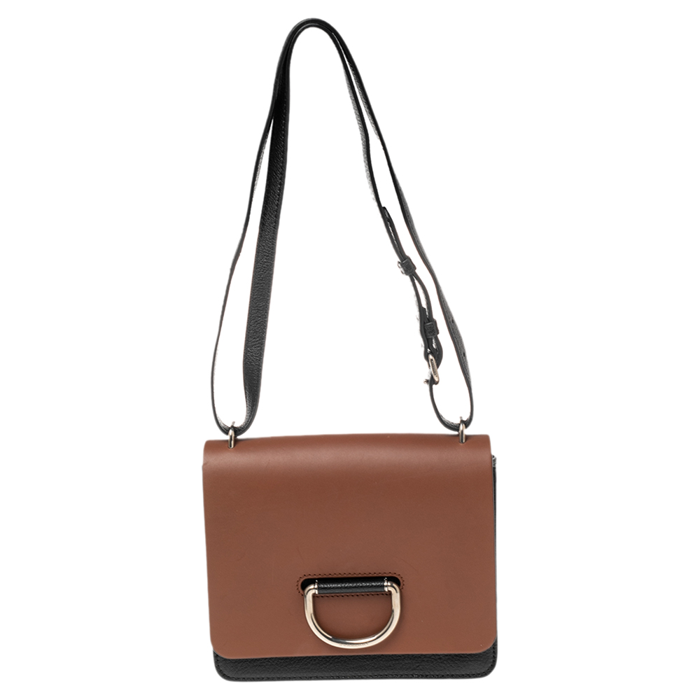 luxury-women-burberry-used-handbags-p489227-008 Burberry Brown/Black Leather Small D-Ring Shoulder Bag