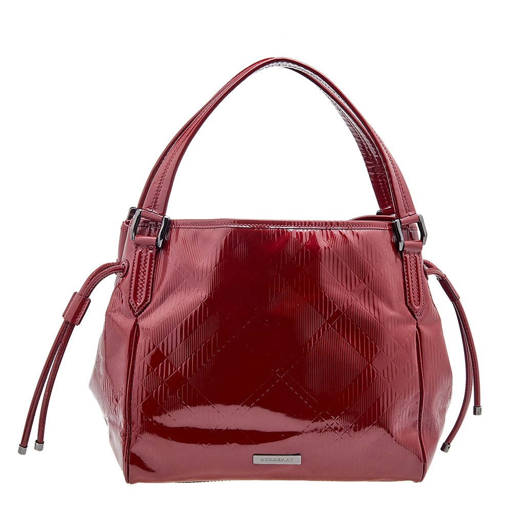 luxury-women-burberry-used-handbags-p613679-007-2 Burberry Red Check Embossed Patent Leather Bilmore Tote