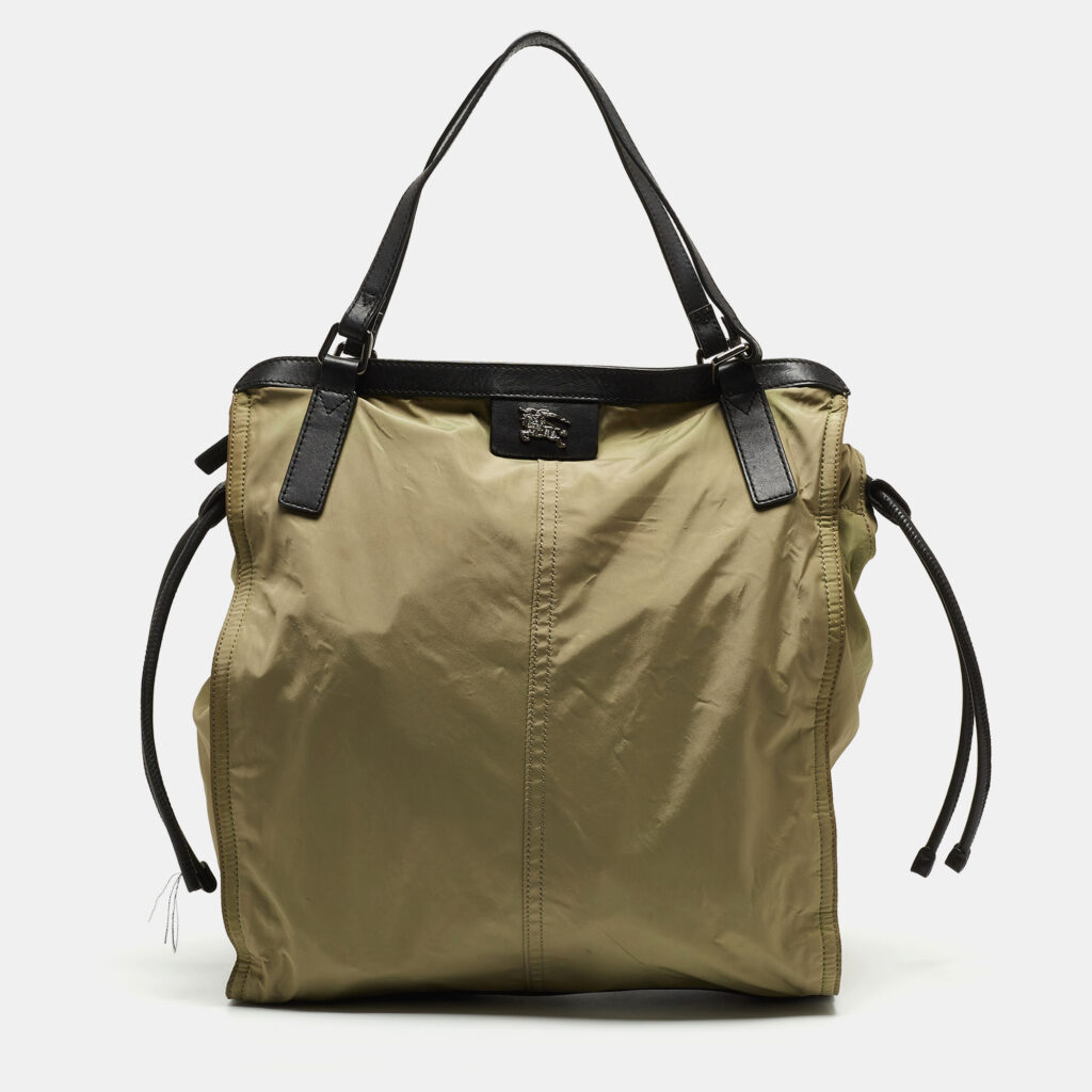 luxury-women-burberry-used-handbags-p867237-018 Burberry Military Green Nylon and Leather Buckleigh Tote